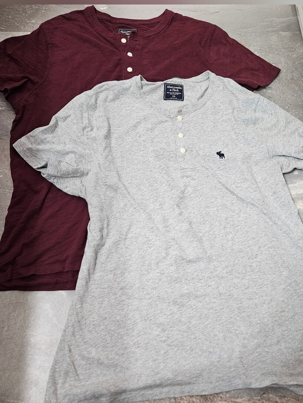Bundle Of 2 Abercrombie & Fitch Henley T-Shirt - Light Gray, Burgundy. Size XXL